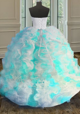 Hot Selling Multi-color Sweetheart Lace Up Beading and Ruffles 15 Quinceanera Dress Sleeveless
