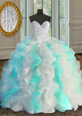 Hot Selling Multi-color Sweetheart Lace Up Beading and Ruffles 15 Quinceanera Dress Sleeveless
