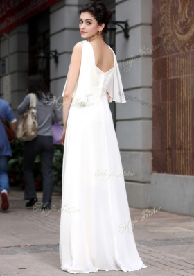 Lovely Chiffon Half Sleeves Floor Length Dress for Prom and Beading