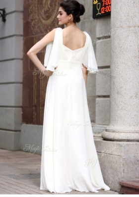 Lovely Chiffon Half Sleeves Floor Length Dress for Prom and Beading