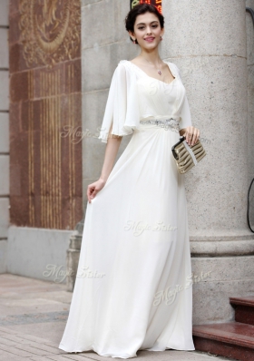 Lovely Chiffon Half Sleeves Floor Length Dress for Prom and Beading