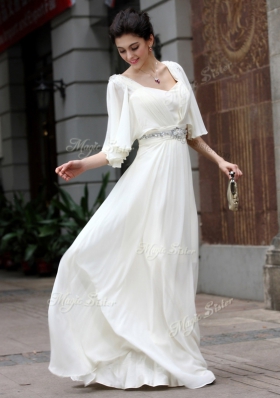 Lovely Chiffon Half Sleeves Floor Length Dress for Prom and Beading
