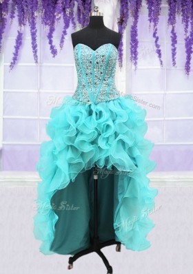 Nice Four Piece Sequins Floor Length Ball Gowns Sleeveless Aqua Blue Quinceanera Gown Lace Up