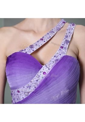 One Shoulder Floor Length Lavender Dress for Prom Chiffon Sleeveless Beading and Ruching