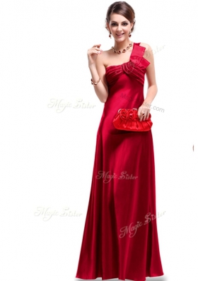 One Shoulder Ruching Prom Dress Wine Red Criss Cross Sleeveless Floor Length