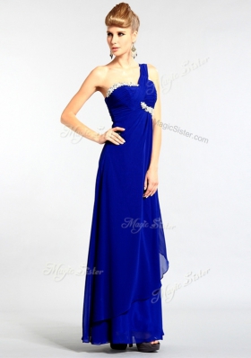 One Shoulder Sleeveless Chiffon Prom Dresses Beading Zipper