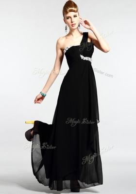 One Shoulder Sleeveless Chiffon Prom Dresses Beading Zipper