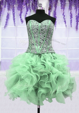Popular Four Piece Sweetheart Sleeveless Organza Quinceanera Gowns Beading and Ruffles Lace Up