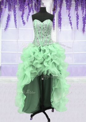 Popular Four Piece Sweetheart Sleeveless Organza Quinceanera Gowns Beading and Ruffles Lace Up