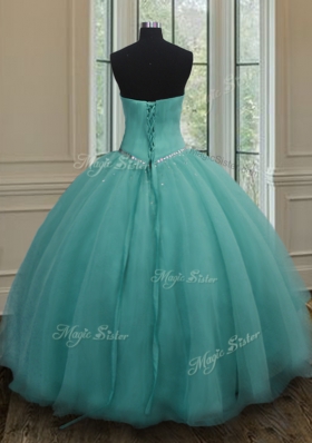 Pretty Floor Length Ball Gowns Sleeveless Turquoise Ball Gown Prom Dress Lace Up