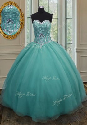 Pretty Floor Length Ball Gowns Sleeveless Turquoise Ball Gown Prom Dress Lace Up