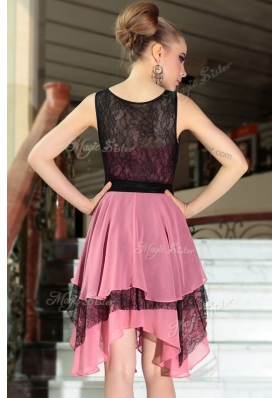 Scoop Sleeveless Chiffon Beading and Lace Side Zipper