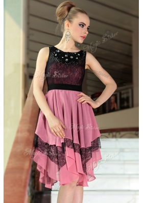 Scoop Sleeveless Chiffon Beading and Lace Side Zipper