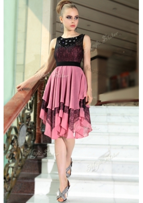 Scoop Sleeveless Chiffon Beading and Lace Side Zipper