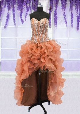 Sexy Four Piece Organza Sleeveless Floor Length Ball Gown Prom Dress and Beading and Ruffles