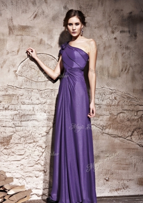 Sexy Purple Side Zipper One Shoulder Ruching Prom Gown Chiffon Cap Sleeves