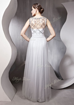 Silver Prom Party Dress Prom and Party and For with Beading Scoop Sleeveless Zipper