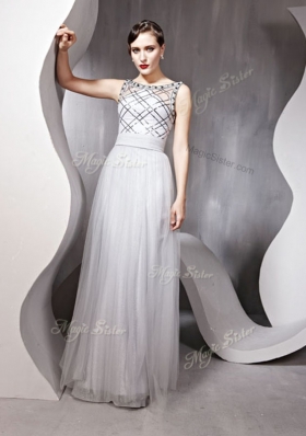 Silver Prom Party Dress Prom and Party and For with Beading Scoop Sleeveless Zipper