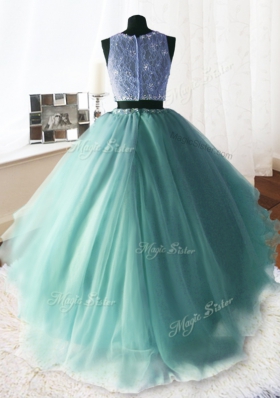 Three Piece Lace Apple Green Scoop Neckline Beading and Ruffles Vestidos de Quinceanera Sleeveless Zipper