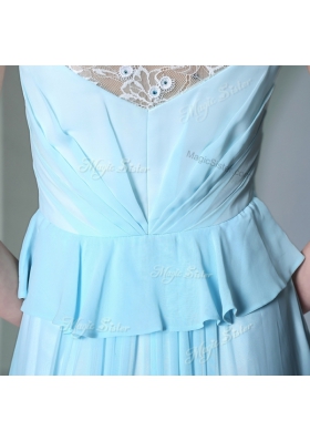Traditional Light Blue Scoop Zipper Beading Dress for Prom Sleeveless