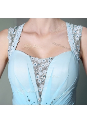 Traditional Light Blue Scoop Zipper Beading Dress for Prom Sleeveless