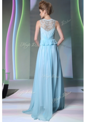 Traditional Light Blue Scoop Zipper Beading Dress for Prom Sleeveless