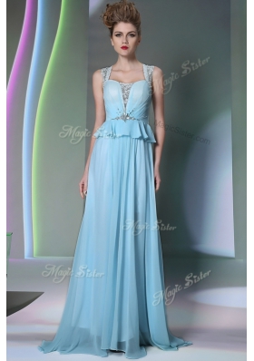 Traditional Light Blue Scoop Zipper Beading Dress for Prom Sleeveless
