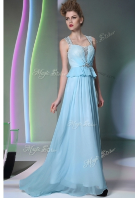 Traditional Light Blue Scoop Zipper Beading Dress for Prom Sleeveless