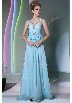 Traditional Light Blue Scoop Zipper Beading Dress for Prom Sleeveless