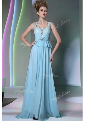 Traditional Light Blue Scoop Zipper Beading Dress for Prom Sleeveless