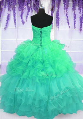 Artistic Pick Ups Ruffled Floor Length Multi-color Quince Ball Gowns Strapless Sleeveless Lace Up