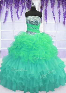 Artistic Pick Ups Ruffled Floor Length Multi-color Quince Ball Gowns Strapless Sleeveless Lace Up