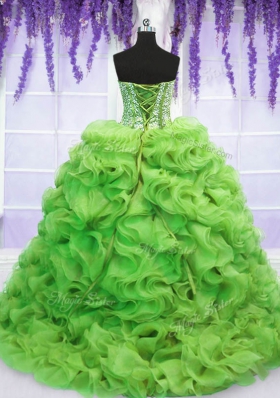 Ball Gowns Organza Sweetheart Sleeveless Beading and Ruffles Lace Up Sweet 16 Dresses Sweep Train