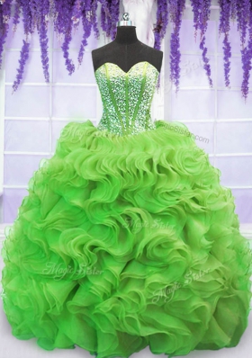 Ball Gowns Organza Sweetheart Sleeveless Beading and Ruffles Lace Up Sweet 16 Dresses Sweep Train