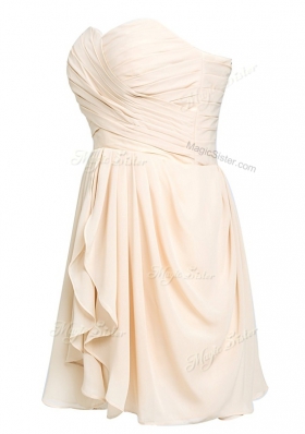 Champagne Chiffon Lace Up Prom Party Dress Sleeveless Knee Length Ruching