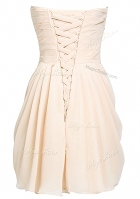 Champagne Chiffon Lace Up Prom Party Dress Sleeveless Knee Length Ruching