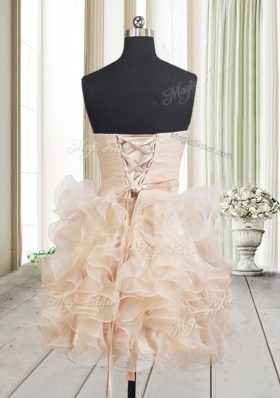 Champagne Sleeveless Mini Length Beading and Ruffles Lace Up Pageant Dress