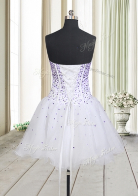 Excellent Mini Length White Cocktail Dress Organza Sleeveless Beading