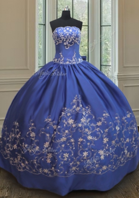 Exquisite Embroidery Sweet 16 Dress Royal Blue Lace Up Sleeveless Floor Length