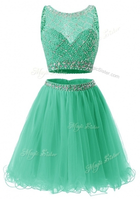 Green Organza Side Zipper Prom Dresses Sleeveless Mini Length Beading and Belt