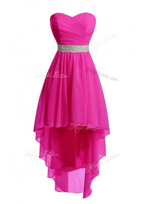 High End High Low Hot Pink Prom Dress Sweetheart Sleeveless Lace Up