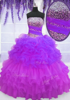 Inexpensive Multi-color Quinceanera Dresses Military Ball and Sweet 16 and Quinceanera and For with Beading and Ruffled Layers and Pick Ups Strapless Sleeveless Lace Up