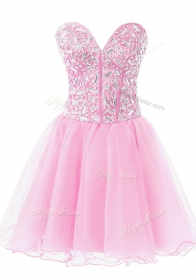 Knee Length A-line Sleeveless Rose Pink Prom Dresses Lace Up