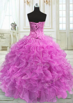 Lilac Sleeveless Beading and Ruffles Floor Length Sweet 16 Dresses