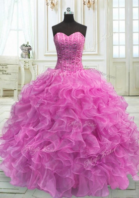 Lilac Sleeveless Beading and Ruffles Floor Length Sweet 16 Dresses
