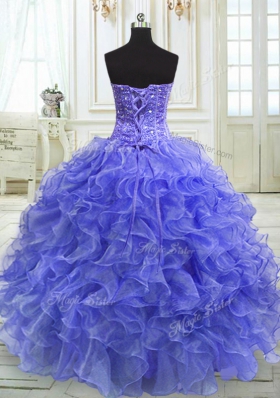 Lovely Purple Vestidos de Quinceanera Military Ball and Sweet 16 and Quinceanera and For with Beading and Ruffles Sweetheart Sleeveless Lace Up