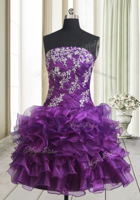 Modern Sleeveless Mini Length Beading and Ruffled Layers Lace Up High School Pageant Dress with Purple