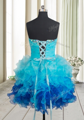 Multi-color Lace Up Sweetheart Beading and Ruffles Cocktail Dresses Organza Sleeveless