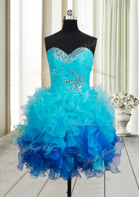 Multi-color Lace Up Sweetheart Beading and Ruffles Cocktail Dresses Organza Sleeveless