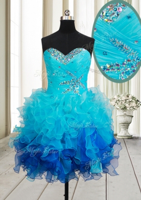 Multi-color Lace Up Sweetheart Beading and Ruffles Cocktail Dresses Organza Sleeveless